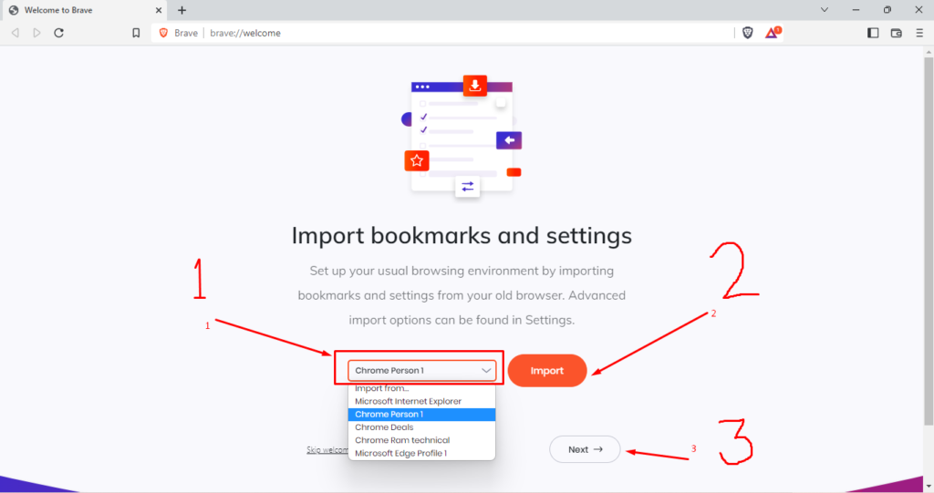 To Import the Old Setup in Brave